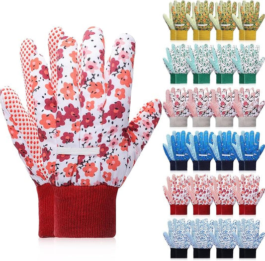 Garden Gloves for Women 9.5" Floral Gardening Gloves Lightweight and Machine Washable Gift for Gardeners PVC Grip