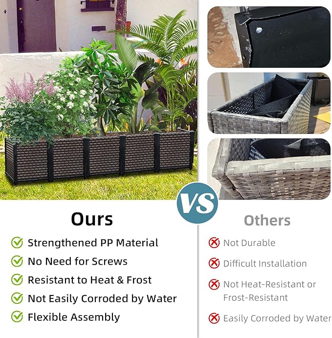 Large Planters for Outdoor Plants 14" Tall Planter Box, Raised Beds for Gardening Self Watering, Elevated Planter Box with Legs, Rectangular Garden Planters for Outdoor Plants Flowers, 47.2"L x 15.7"W