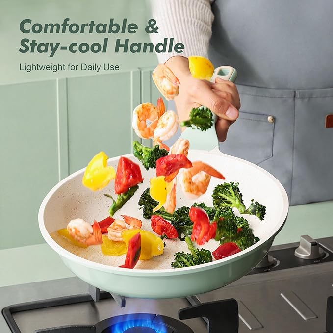 SENSARTE Nonstick Ceramic Frying Pan 9.5-Inch, Healthy Non Toxic Skillet, Induction Compatible Omelet Pan with Heat Resistant Handle, PFAS-Free, Mint Green