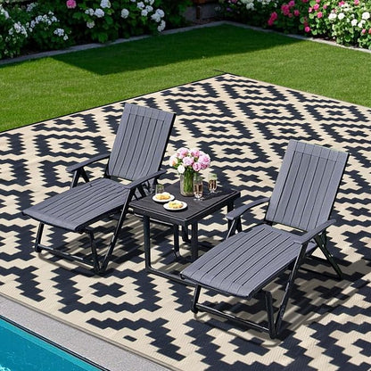 SAND MINE Reversible Mats, Plastic Straw Rug, Modern Area Rug, Large Floor Mat and Rug for Outdoors, RV, Patio, Backyard, Deck, Picnic, Beach, Trailer, Camping (10' x 10', Black & Beige Lattice)