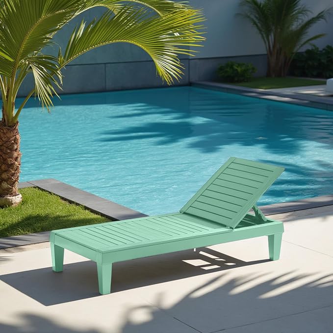 Nestl Sun Tanning Chair - Sage Green Chaise Lounge Chair Outdoor, Lightweight Pool Lounge Chairs, Adjustable 5-Position Reclining Lawn Chair, Waterproof Beach Outdoor Lounge Chairs