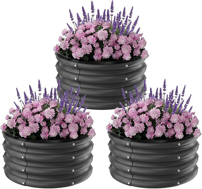 Galvanized Raised Garden Bed Outdoor, 3 Pcs 2x2x1Ft Round Raised Beds for Gardening, Metal Planter Box for Planting Plants Vegetables