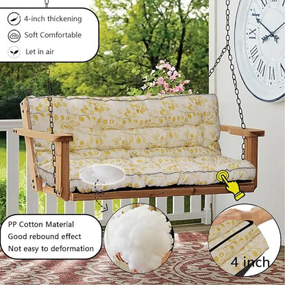 Porch Swing Cushion Three Seat, Waterproof Swing Cushions Replacement with Backrest, Outdoor Garden Furniture Patio 4" Thickened Cushions with Ties (Yellow Leaves, 40 x 63in)