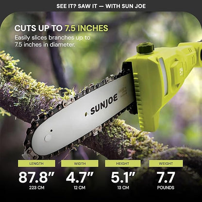 Sun Joe Cordless Pole Chainsaw Machine, Electric Telescoping Trimmer, Extendable Up to 7.2 Ft - Heavy-Duty Trimming Equipment for Tree Trunks, Limbs, Logs, Brush, and Branches, 24V-PS8-LTE