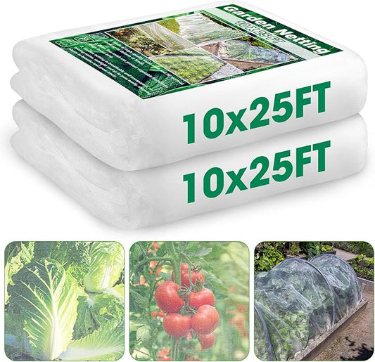 Unves 2 Pack 10 x 25 FT Garden Netting, Mosquito Bird Insect Netting for Garden Protection Vegetable Fruits, Raised Bed Ultra Mesh Plant Covers Protect Plants from Birds Bugs