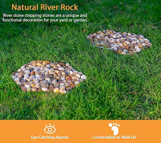 6 PCS River Rock Stepping Stones Outdoor, 12Inch Hexagon Pavers Pebbles Polished Gravel for Garden Walkway