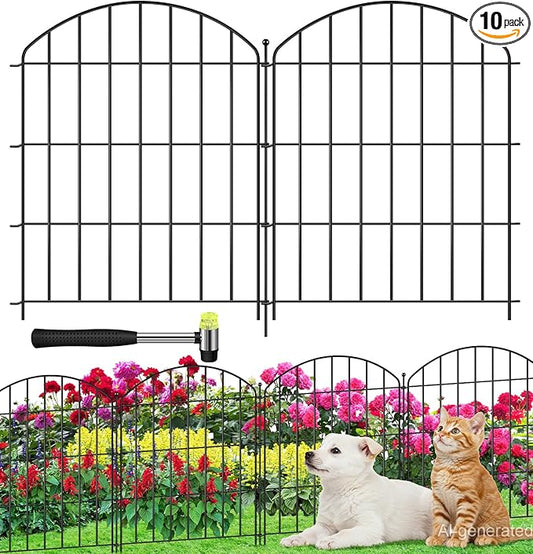 Decorative Garden Fence 24in (H) x16ft (L), Arched Rustproof Metal No Dig Fence for Dogs & Rabbit, Ornamental Animal Barrier for Flower Beds, Border Panels Fencing for Yard & Patio Outdoor Decor