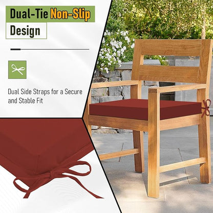 Basic Beyond Outdoor Chair Cushions Set of 6, Square Corner Outdoor Cushions for Patio Furniture, Water Resistant Patio Chair Cushions with 2 Ties, 18.5x16x3, Brick Red