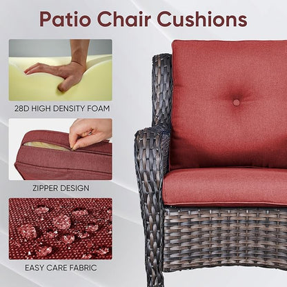 Patio Chair Cushions 6 Packs - Outside High Back Thick Water-Resistant Cushion 22x24 with Zipper Cover for Outdoor Glider Rocking Chairs Loveseat 3-Seater Couch Sofa – Red/Buckle