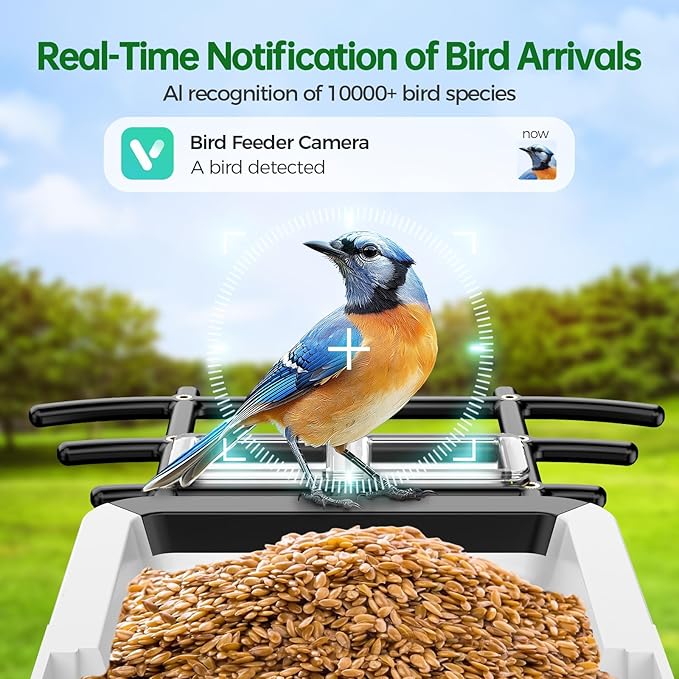 Smart Bird Feeder with Camera - 2K HD Live View, AI Identification & Instant Alerts, Weatherproof for Outdoors, 2.4GHz WiFi Solar Powered Smart Feeder for Bird Lovers
