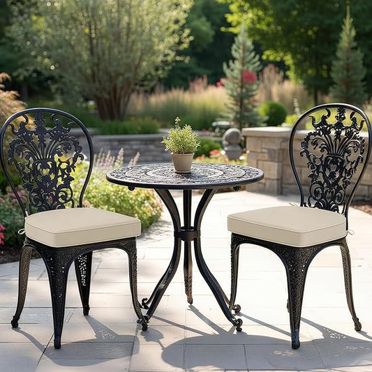 Outdoor Chair Cushions Set of 2: Waterproof & Fade Resistant Patio Furniture Cushions - 19 x 19 x 2 Inch Non Slip Round Corner Seat Cushion Pads with Removable Cover for Garden Yard Lawn, Cream