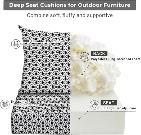 Outdoor Cushions for Patio Furniture,Outdoor Seat Cushion Set 24 x 24 x 4 Inch,Waterproof & Fade Resistant Outdoor Chair Cushions, Patio Chair Cushion, Black Geometry