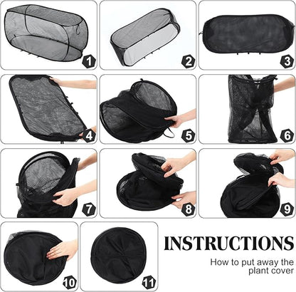 4 Pcs 39" x 18" x 16" Pop up Garden Mesh Plant Cover Outdoor Plant Protector Garden Row Raised Bed Cover with Ground Nails Crop Cage Net for Seedlings Vegetable Fruit Herbs (Black)