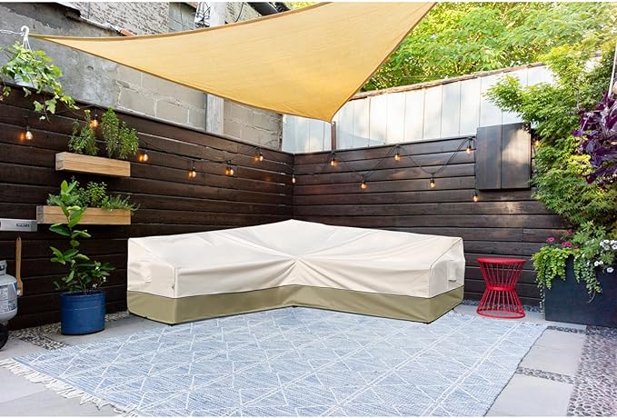 Outdoor Sectional Couch Cover - Waterproof, Rip-Stop, Anti-UV 600D Heavy Duty with 3 Air Vent (V-Shaped-105''X105''), Light Green