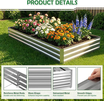 6x3x1FT Galvanized Raised Garden Bed Outdoor Patio, Large Rectangular Metal Planter Boxes,Plant Container Kit for Gardening, Vegetables, Flowers, Herbs,Silver,1 Pack