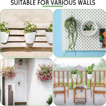 Yungyan 20 Sets 5" Self Watering Hanging Planter White Lazy Flower Pots Plastic Wall Propagation Window Wall Mount Planter with Hooks and Absorbent Cotton Ropes for Indoor Succulent Plants