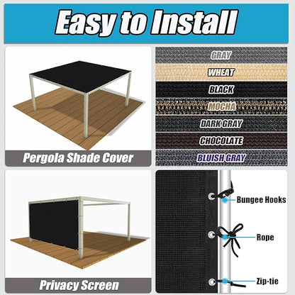 Amagenix 90% Sun Shade Cloth with Grommets, 10' x 20' Pergola Replacement Shade Cover Canopy Privacy Screen for Outdoor Patio Garden, Black (We Customized)