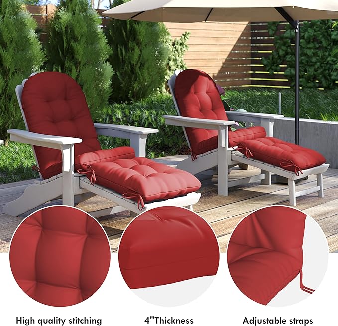 Adirondack Chair Cushion with Ottoman, Folding Adjustable Adirondack Seat Cushions, Waterproof Adirondack Patio Chair Pads for Garden, Deck, or Poolside, Small-Red-2