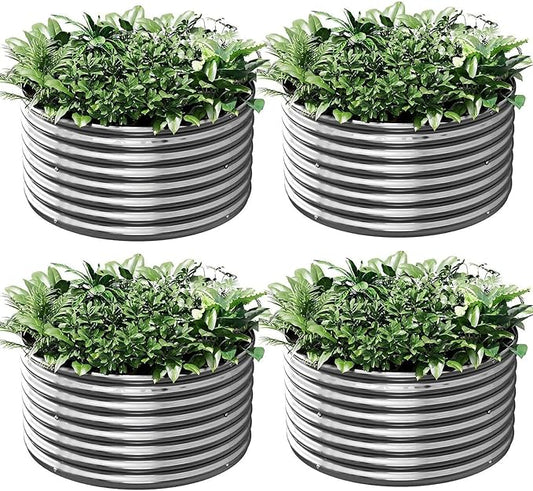 4 Pack Tall 2x2x1.5ft Round Galvanized Raised Garden Bed Outdoor, Metal Garden Bed for Vegetables, Above Ground Garden Box for Flower, Steel Raised Beds for Gardening