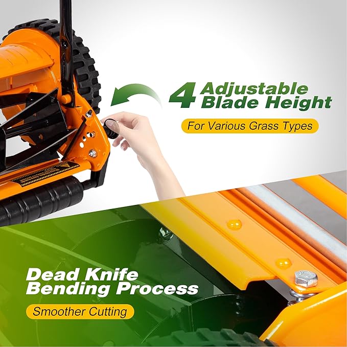 Walensee Push Reel Lawn Mower, 14-Inch 5-Blade Cordless Manual Reel Lawn Mower, Walk-Behind Steel Lawn Mower with 4-Position Cutting Height Adjustment & Sponge Grip