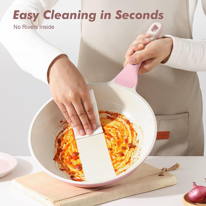 SENSARTE Nonstick Ceramic Frying Pan with Lid 10 Inch Omelet Pan Skillet, Free of Intentionally Added PFAS/PTFE Non-toxic Chef's Pan Induction Compatible Pan, Heat Resistant Handle,Sakura Pink