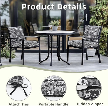 Favoyard Outdoor Seat Cushion 19 x 19 x 3 in Waterproof Pattern Fade Resistant Cover Removable Patio Furniture Cushions Deep Seat & Back Cushion Set with Adjustable Straps for Patio Chair Sofa Couch