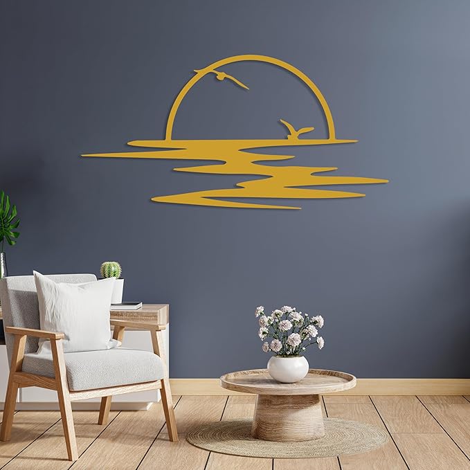 Sunrise Metal Wall Art, Sunset Metal Wall Decor for Living Room, Sunshine Line Art Home Decor Outdoor Indoor, Sun Design Modern Artwork for Walls, Abstract Sunset Wall Decor, Housewarming Gifts