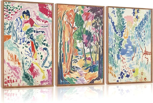 CHDITB Abstract Matisse Framed Canvas Wall Art Set, Colorful Nature Inspired Wall Decor, Modern Home Art Spiritual Wall Painting, Eclectic Gallery Art Prints for Living Room Bedroom Office 24"x36"x3