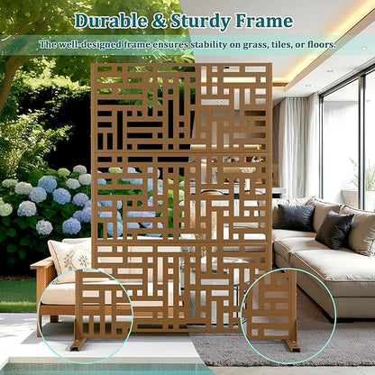 Metal Privacy Screen Outdoor Privacy Screen, Freestanding Fence Panel for Outside, 72''H×47''W, Decorative Screen Panel for Backyard/Patio/Deck