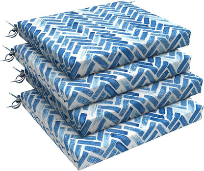 LVTXIII Outdoor Chair Cushions, Fade-Resistant Patio Furniture Cushions Outdoor Square Corner Chair Pads with Ties for Dining Chairs and Garden Furniture Decoration, 18.5"x16"x2" Set of 4, Blue Bricks