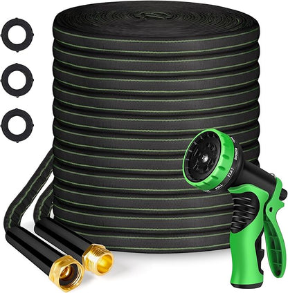 Garden Hose 100ft Flexible Water Hose Non-Expandable High Pressure Kink-Free Leakproof Durable Portable Lightweight Outdoor Yard Lawn Black Fabric Watering Hose with 3/4" Aluminum Fittings