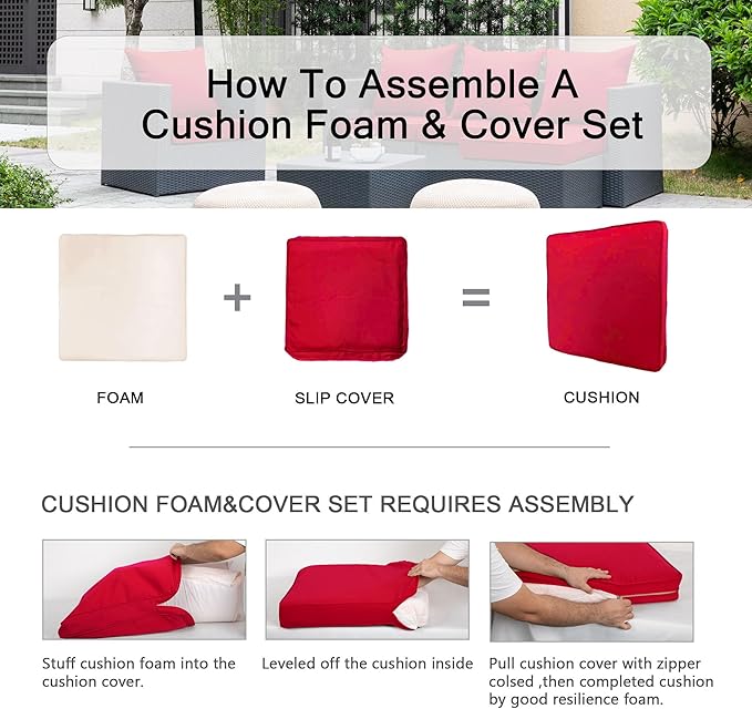 ARTPLAN Outdoor Deep Seat Cushion Set for Wicker Chair,Set of 2,Seat:24"x 24" x 4",Back:22" W x 24",100% Foam,Water Repellant, Fade Resistant,Cushion Replacements for Patio Furniture,Red