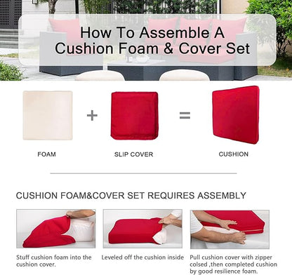 ARTPLAN Outdoor Deep Seat Cushion Set for Wicker Chair,Set of 2,Seat:24"x 24" x 4",Back:22" W x 24",100% Foam,Water Repellant, Fade Resistant,Cushion Replacements for Patio Furniture,Red