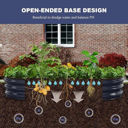 Raised Garden Bed, 6x3x1ft Galvanized Outdoor Planter Beds with Safety Edging and Gloves, Oval Metal Planter Box for Gardening Vegetables Flowers Herb-Midnight Blue