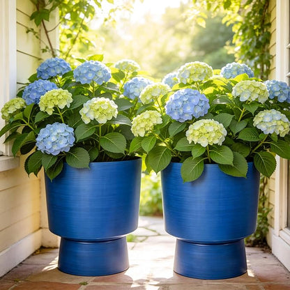 16.8" 2-Pack Urn Planters for Outdoor Indoor Plants, Modern 2-in-1 Large Flower Pots with Detachable Base, Drainage Holes, Weather-Resistant for Garden Patio Home Office Decor, Brushed Blue