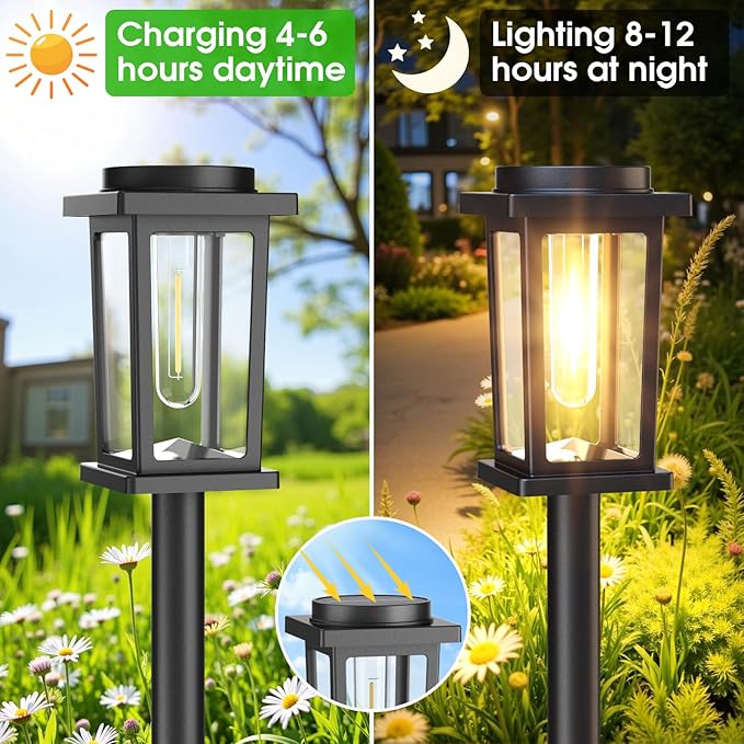Melunar Solar Pathway Lights Outdoor, 8 Pack Solar Powered Garden Lights Waterproof, Auto On/Off Outdoor Landscape Lights for Patio, Walkway, Driveway, Lawn, Pool Decor. (Warm White)