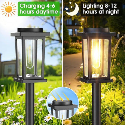 Melunar Solar Pathway Lights Outdoor, 8 Pack Solar Powered Garden Lights Waterproof, Auto On/Off Outdoor Landscape Lights for Patio, Walkway, Driveway, Lawn, Pool Decor. (Warm White)