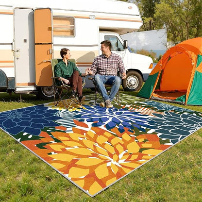 ZonLi Colorful Outdoor Rug 5x8Ft Waterproof Multicolored Indoor Area Rug Washable Outdoor Patio Rugs Tropical Floral Non Slip Outdoor Carpet for Living Room, Pool,Backyard,Deck,Camping