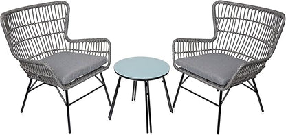 Alpine Corporation Patio Furniture 3 Pieces Outdoor Resin Wicker Conversation with Cushions Bistro Set for Patio & Deck, Gray