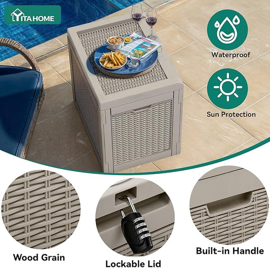 YITAHOME 32 Gallon Outdoor Storage Box, 2-Pack Water Resistant Resin Deck Box, Indoor Outdoor Lockable Storage Container for Patio, Garden, Cushions, Tools, Equipment (Brown)