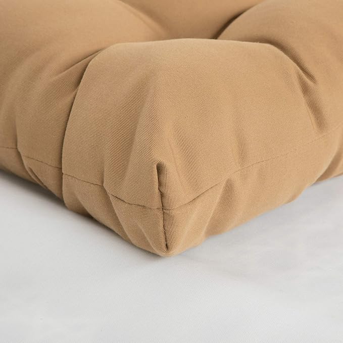ARTPLANT Outdoor Dinning Seat Pads Cushions with Tie 19"x19"x4",Square Wicker Outdoor Tufted Chair Cushion,Set of 2,Light Brown