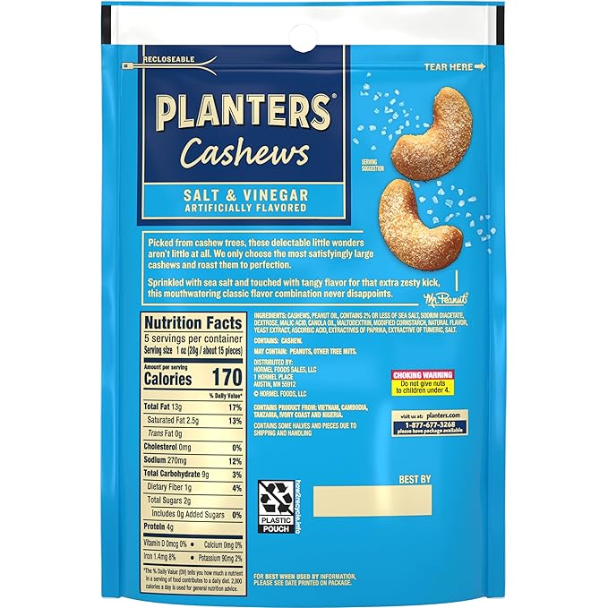 PLANTERS Cashews Salt and Vinegar, 5oz Bag (Pack of 2)