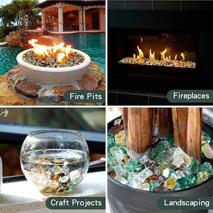 Mr. Fireglass 10 Pounds Blended Fire Glass - 1/2 Inch Mixed Colored High Luster Reflective Tempered Glass Rocks for Fireplace Fire Pit Table Fireplace and Landscaping, Copper+Gold+Light Green