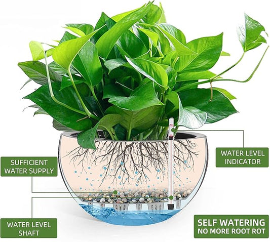 Dexceder 13.5 Inch Large Self Watering Hanging Planters Indoor Outdoor, Thickened Hanging Basket Flower Plant Pot with Water Level Indicator (Brown)