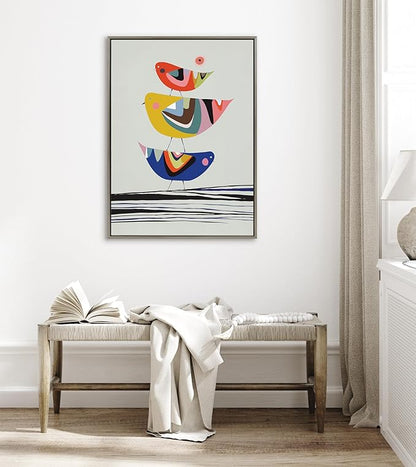 Kate and Laurel Sylvie The Family Tree Framed Canvas Wall Art by Rachel Lee of My Dream Wall, 31.5x41.5 Gray, Colorful Animal Art for Wall