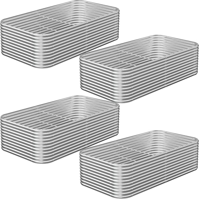 4 Pack Tall 8x4FT Corrugated Galvanized Steel Raised Garden Bed Outdoor, Metal Above Ground Garden Bed for Vegetables and Flowers, Raised Beds for Gardening