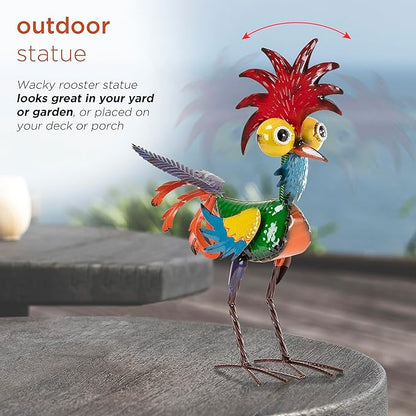 Alpine Corporation | 18" Tall Wacky Metal Rooster Yard Statue – Colorful Indoor/Outdoor Farm Animal Décor for Garden, Patio, Lawn, or Porch
