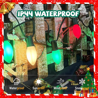 C9 Red Green White Christmas Lights, 25FT Multicolor Christmas Decorations String Lights with 26 Ceramics Bulbs, Connectable Vintage Xmas Tree Decor for Indoor Home Outdoor Patio Holiday Party Garden