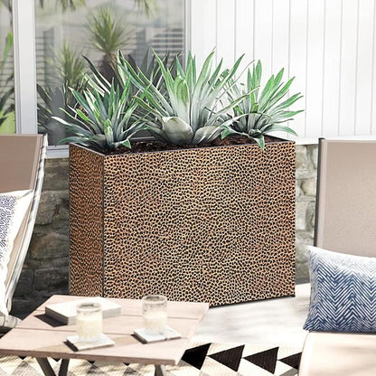 Tall Planters for Outdoor Plants - Hand-Hammered Metal Large Rectangular Block Planter Box with Drainage Holes, Modern Planters Indoor Outdoor Flower Plant Pots Patio Yard Front Porch Deck,32x12x24"