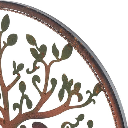 SAFAVIEH Outdoor Collection Tree of Life Rust 20-inch Round Iron Wall Art